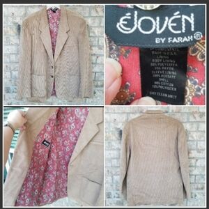 E Joven by Farah (Men 40R) CORDUROY Blazer Sport Coat Khaki 2-Button Jacket